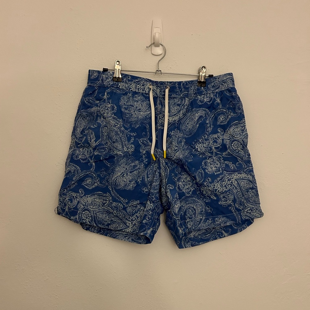 Hartford Blue and White Paisley Swim Trunks